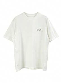 Alo Yoga White T-Shirt With Side Logo, Loose Fit, Short Sleeves, Sporty And Casual, Unisex Top. - View 7