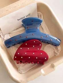 2个/1个 4.21英寸/10.7厘米 蓝红亮面塑料发夹，时尚百搭，优雅简约设计，适合浓密粗硬发质，日常、休闲、派对、通勤、度假、扎马尾、盘发、洗脸、化妆、服装搭配、摄影等场合皆可使用。 - 彩色 - 查看 1