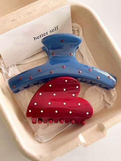 Bộ 2 kẹp tóc nhựa bóng màu xanh và đỏ, dài 10,7cm (4.21in/10.7cm), thời trang, đa năng, thanh lịch, thiết kế tối giản, phù hợp với tóc dày, thô, dùng hàng ngày, thường ngày, dự tiệc, đi làm, đi nghỉ mát, buộc tóc đuôi ngựa, búi tóc, rửa mặt, trang điểm, phối đồ, chụp ảnh.