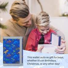 portafolios para niños para niños portafolios triple para niños de 4 a 12 unidades con bolsillo para monedas con cierre y tarjeteros portafolios para regalos de cumpleaños y Navidad - dinosaurio azul - Ver 6