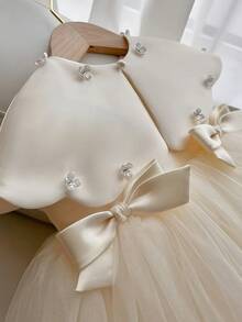 Young Girl Shawl 3D Flower Bow Tulle Elegant Flower Girl Dress, Suitable For Girls Birthday Party, Banquet, Prom, Wedding, Bridesmaid, Holiday Celebration - Champagne - View 10