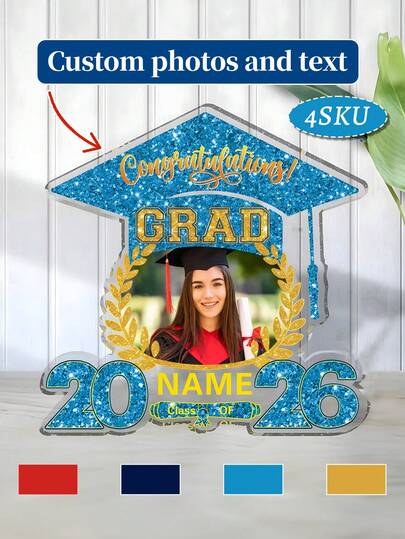 Customized Graduation Plaque With Photo-4 Colors, Custom Picture 2026 Congrats Grad Desktop Farewell Keepsake Gift,Graduation Gifts Acrylic Plaque,Custom Photo Name ,Bedroom Decor,Graduation Decor