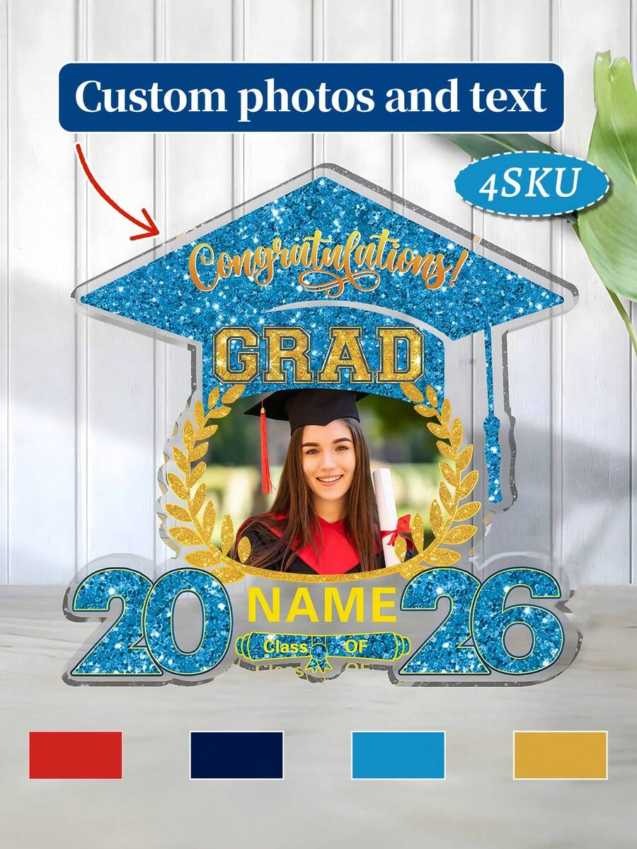 Marco de foto personalizable para graduación - 4 colores, personaliza 2026 Felicitaciones de graduación, recuerdo de despedida, regalo de escritorio, placa acrílica de regalo de graduación, personaliza foto y nombre, decoración de dormitorio, decoración de graduación - Multicolor - Ver 1