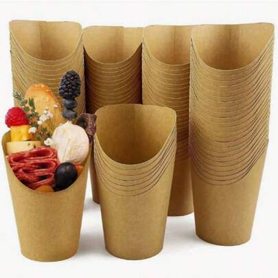 10/20/25/50pcs/Set Disposable Paper French Fry Cups Practical, Suitable For Milk Tea Shops, Food Trucks, Fast Food Restaurants, Dessert Shops, Family Gatherings, Parties, Camping/Picnics