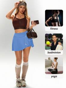 1 Pack Wide Waistband Pleated Sports Skort Blue Skirt With Phone Pockettennis Skirt - Blue - View 6