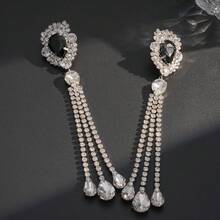2件套奢华流苏耳环，优雅女士耳环，水滴吊坠 - 白色 - 查看 3