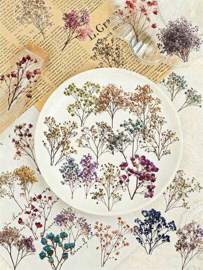 50pcs Vintage Dried Flower & Starry Sky Pattern Transparent Waterproof Stickers, Suitable For Scrapbooking, Notebooks, Guitars, Fridges, Luggage, Cutting Books, Phone Cases, Home Decor, Bedroom, Living Room, Back To School Supplies