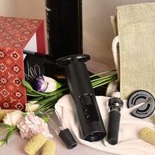 Wine Bottle Accessory Set: Vacuum Wine Stopper And Pourer, Manual Winged Corkscrew - Black - View 7