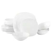 Waterside 18pc White Porcelain Square Dinner Set; 6 Dinner Plates, Side ...