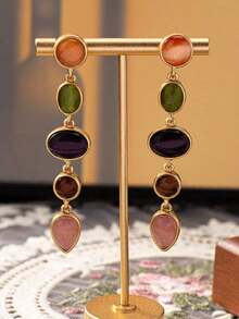 1pair Fashionable Retro European And American Style Simple All-Match Elegant Daily Luxury Earrings - Nhiều màu - Xem 5