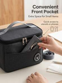 2/1pc Portable Insulated Lunch Bag, Black Minimalist Design, Lightweight And Easy To Carry, Adjustable Strap Suitable For Crossbody Wear, Fits Work Commute, Student Meal Prep, Outdoor Picnic And More Scenarios, Waterproof And Wear-Resistant Material Easy To Clean, Built-In Insulation Layer Effectively Keeps Fresh, Practical Choice For Carrying Lunch Box, Fruit, Drinks Daily - Black 2 - View 5