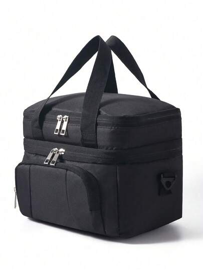 Casual Insulated Lunch Bag, Black Minimalist Style, Lightweight Design, Comfortable Strap For Shoulder Or Crossbody Wear, Suitable For Commuting, Fitness, Outdoor Activities, Water-Resistant Material For Easy Cleaning, Easily Fits Meal Containers And Beverages, Practical Accessory To Enhance Portability
