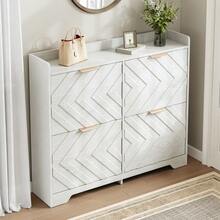 Shoe Cabinet With 4 Drop-Down Compartments, 3D Textured Front, Top Shelf, Spacious Shoe Cabinet, Space-Saving, Furniture For Entryway - White - View 6