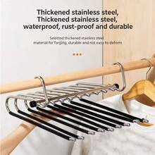 New Home Pants Hanger Non-Slip Markless Clips, Dedicated Pants Storage Rack Tool, Multi-Functional Stainless Steel Pants Rack, Multi-Layer Foldable Wardrobe Pants Organizer, Storage Tool Pants Rack - View 5