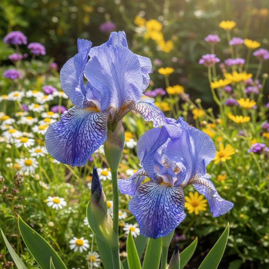 951 Iris azul claro con vetas delicadas, combinado con suaves pétalos de iris azul cielo en diseños de jardín primaveral con patrones elegantes. - 951 - Ver 1