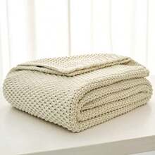 Longhui bedding - Cobija de punto trenzado grueso ligera 100 % algodón orgánico para sofá cama y guardería estilo rústico elegante y moderno 152.4 x 203.2 cm bolsa de lavado - Crema - Ver 4