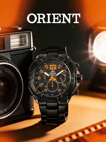 Orient Đồng hồ nam, với thân máy hoàn toàn màu đen và kim giờ màu cam nổi bật trên nền mặt số tương phản, sở hữu các chức năng đo thời gian và tốc độ chính xác và chuyên nghiệp, thể hiện trọn vẹn phong cách mạnh mẽ. Chiếc đồng hồ đeo tay đa chức năng này được trang bị bộ máy ổn định, chống nước và bền bỉ.