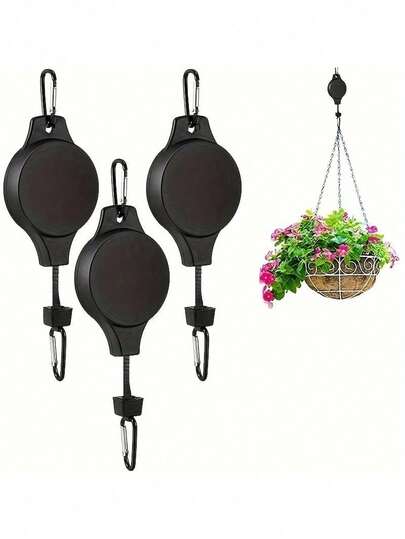 3pcs Adjustable Stainless Steel Plant Hangers - Smooth Sliding Pulley, Easy To Install Indoor/Outdoor, For Hanging Baskets, Bird Cages, Flower Pots, Gardening Hooks