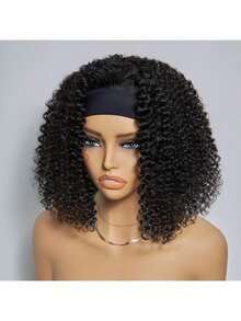 SHINEHAIR Peluca con diadema rizada 12A, cabello humano, cabello brasileño sin procesar, banda ajustable, textura rizada suave y elástica para una apariencia natural, peluca fácil de usar para mujeres, ideal para principiantes, densidad del 220%. - Natural Black - Ver 6