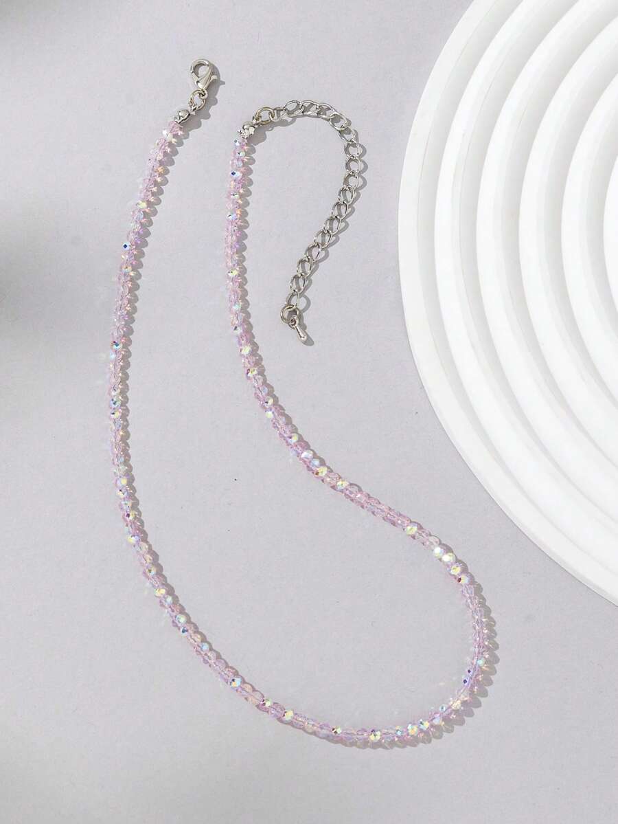 1 pièce Collier de perles minimaliste de couleur gelée pour femmes - Violet clair - N143V - Voir 1