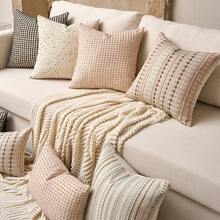 1pc/2pcs Green Striped Chenille Decorative Throw Pillow Cover, Soft Modern Abstract Bohemian Style Cushion Cover Sofa, Bedroom, Living Room, Suitable All Seasons, Also Can Be Used As - 米紅色 - 查看 8