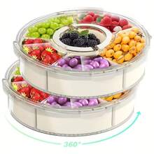 Plato de fruta giratorio con tapa y asa; caja de almacenamiento para verduras en el refrigerador, plato de refrigerio multiusos para acampar al aire libre, plato grande de fiambres, verduras y frutas para fiestas y picnics de viaje. - Multicolor - Ver 2