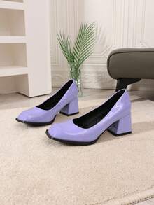 Plus Size Women's Mary Jane High Heels, Chunky Heel Square Toe Formal Work Dress Shoes, Elegant Sexy Fashion, Available In Standard And Plus Sizes - Mauve Purple - View 5