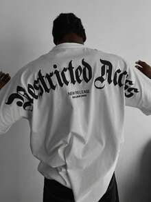 FRACTYR 男士夏季休闲街头宽松白色“Restricted Access”哥特字母印花设计美式圆领短袖T恤 - 白色 - 查看 1