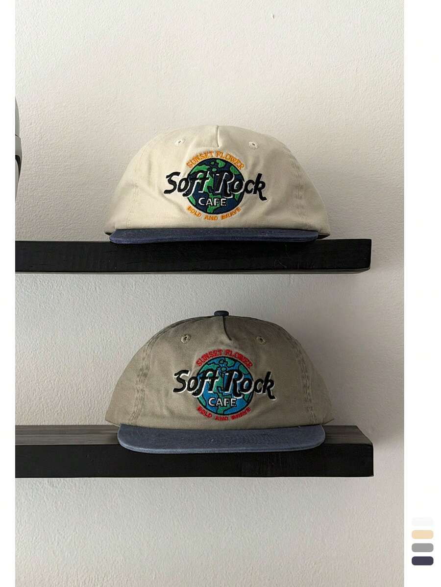 Niche Streetwear Retro American Style Embroidered Brim Baseball Cap, Unisex Patchwork Planet & Letter Soft Top Adjustable Cap, Versatile For All Seasons, Skater Hippie Chicks Style, Summer, Beach, Hat