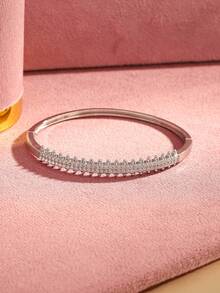 1件时尚金/银立方氧化锆铜合金手镯，适合日常佩戴 - 銀色 - 查看 6