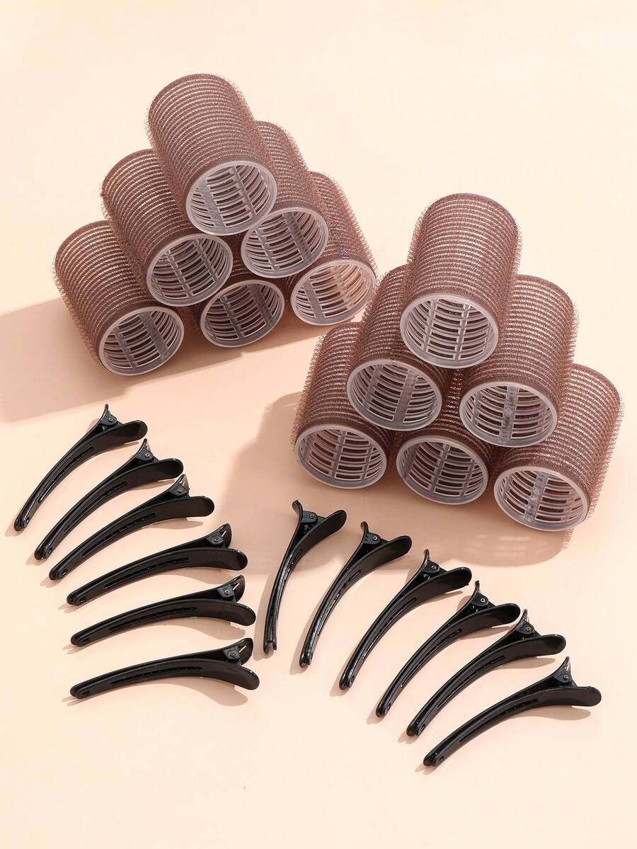 Ensemble de 24 pièces de fers à friser auto-adhésifs (comprenant 12 fers à friser) et 12 pinces, fer à friser de qualité professionnelle, convient pour la coiffure DIY, sans chauffage, fer à friser, fer à friser, fer à friser, fer à friser, fer à friser, fer à friser, outils de frisage, fer à friser, fer à friser, fer à friser, diffuseur de frisage, cheveux, voyage, etc. - 4 cm - Marron - Voir 1