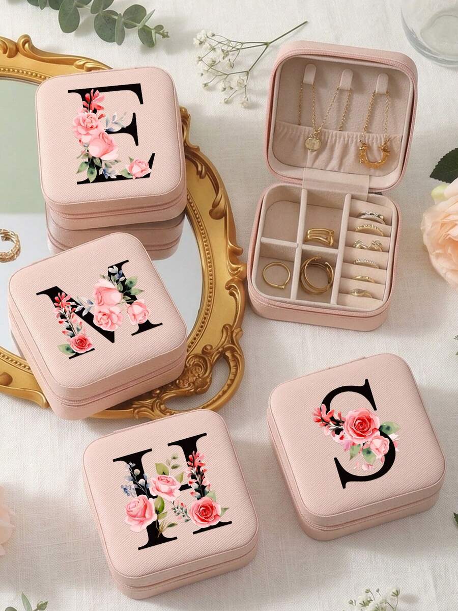 1pc Jewelry Box,Travel Jewelry Box,Portable Zipper Jewelry Organizer - Rose Floral 1 - View 1