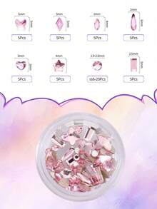 55~60颗/盒牙齿宝石套装 时尚DIY牙齿饰品，多种形状闪亮水晶，适合入门级牙齿宝石套装（不含灯和胶水） - 彩色 - 查看 4