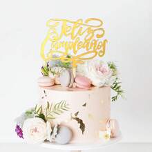 3个/1个金色亚克力生日蛋糕装饰插牌，西班牙语“生日快乐”生日派对装饰 - 彩色 - 查看 3