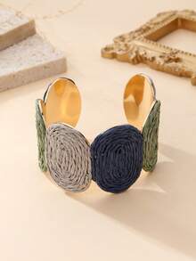 1pc Vintage Round Woven Bracelet, Bohemian Color Block Design, Versatile Bangle Suitable For Island Vacation, Countryside Outing, Commuting, And Urban Daily Wear - Multicolor - View 12