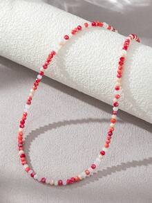 1pc Women Jelly Color Beaded Necklace (Beads Random) - Red + White N143Q - View 3