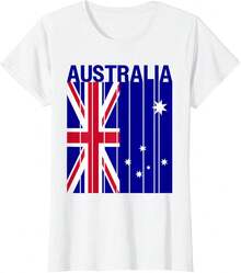 Minimalist Australia Flag Soft Cotton T-Shirt, Women's Tops, Tops For Women, Women Clothes, Clothes, Casual Daily Wear, Patriotic Outfits, Summer - White - View 2