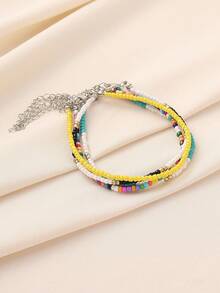 4pcs Colorful Beaded Multi-Layer Anklets, Bohemian Beach Accessories For Women - Yellow Color B - View 4