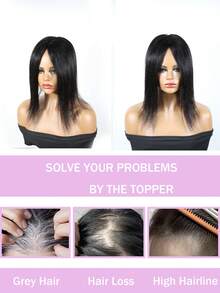 Straight Human Hair Topper For Women 10 Inch Length Real Human Hair 5.5x5 Inch Machine Made Inner Net Glueless Machine Made Clip-In Toppers Versatile Styling For Hair Loss & Volume Boost Natural Black(1B) - Natural Black - View 4