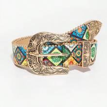 1 chiếc thắt lưng trang trí nữ nhiều màu sắc với khóa kim loại hình đầu bò họa tiết Bohemian. - Nhiều màu - Đầu bò - Xem 8
