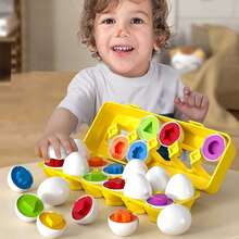12 Stück farbige Formensortier-Puzzle-Spielzeuge, Montessori Frühpädagogisches Spielzeug für Kleinkinder 1-3 Jahre, Osterreisespiel - Gelb - Übersicht 7