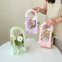 5 piezas Cajas portátiles para flores, Cajas de regalo de embalaje floral, Cajas para arreglos florales, Cestas portátiles para flores, Bolsas portadoras de plantas en maceta - caja de regalo - Ver 10