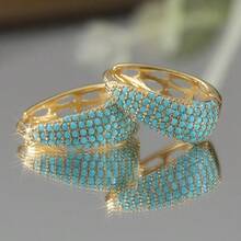 1 Pair Bohemian Luxury Copper Earrings, Hollow Carved Earrings With Synthetic Turquoise, Ideal Accessory For Weddings, Banquets And Parties, Great Gift For Friends And Family - Two-color - View 4