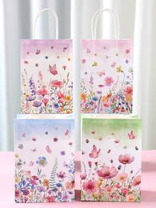 4件套野花图案礼品袋，蝴蝶花卉牛皮纸礼品袋，婴儿派对装饰，生日派对包装袋，家庭聚会用品，手提袋，糖果袋，纸袋，派对袋，性别揭晓派对装饰，春季派对装饰，派对用品，生日装饰，派对小礼物 - 水彩野花 - 查看 9