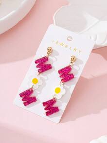 1 Pair "MOM" Letter Design Shiny Earrings For Women, Suitable For Mother's Day, Parties And Gifts - Hot Pink - View 2