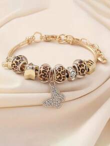 A Stylish Single-Layer Bracelet For Teen Featuring A New Leopard Print Crown Design With Beads, Exuding Elegance And Allure - Multicolor - View 8