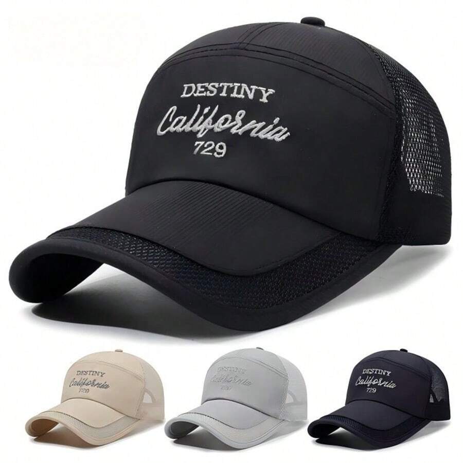 New Arrival Longer Brim Mesh Baseball Cap, Men's Outdoor Hiking Sun Protection Breathable Casual Hat, Minimalist Style