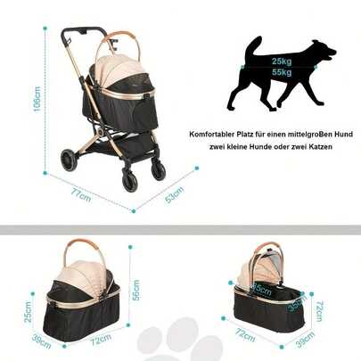 Foldable 3-In-1 Dog & Cat Stroller With Storage Basket, Mesh Window & Cup Holder - 360° All-Terrain Wear-Resistant Rubber Wheels, Adjustable Canopy & Safety Harness System - Lightweight Pet Carrier Travel Carrier For Small Dogs & Cats, Durable Oxford Fabric & Carbon Steel Frame, Champagne Color, Pet Stroller For Small Dogs, Dog Stroller For Medium Dogs, Mini Dog Stroller For Travel, Cat Stroller With Wheels, Dog Stroller For Large Dog, Dog Stroller For Medium, Dog Stroller For Small