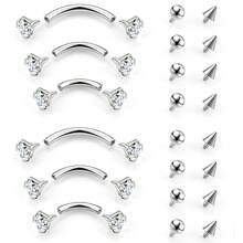 22Pcs Sets 16G Eyebrow Piercing Jewelry Rook Earrings For Women Internal Thread Curved Barbell CZ Eyebrow Rings Vertical Labret Lip Jewelry Ear Rook Stud Small Tiny Belly Button Ring 6mm/8mm/10mm - Silver - View 1