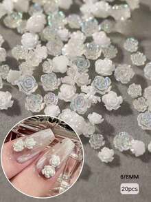 20pcs Camellia Nail Art Decorations, Resin Rhinestone 3D Rose Flower Nail Accessories, Nail Parts, Nail Supplies, Y2K - Multicolor - View 6